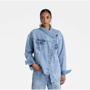 KBB by Kahlana Asymmetrical Denim Jean Jacket Light Wash Oversized